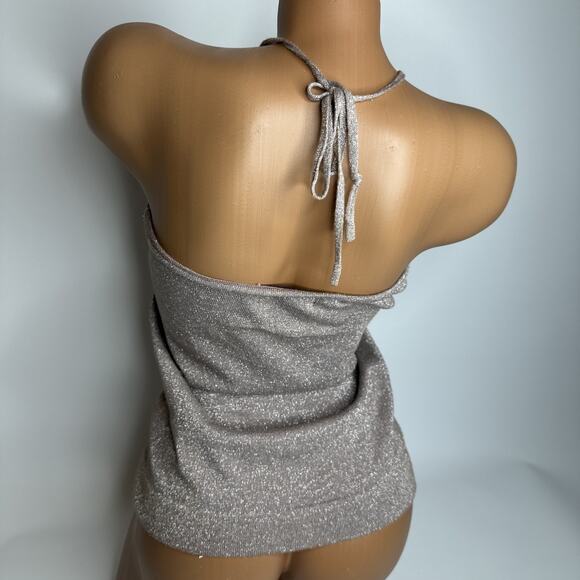 CKM Y2K Metallic Sequin Halter Top M Tie Neck Glitter Sparkle McBling Glam - Picture 2 of 13